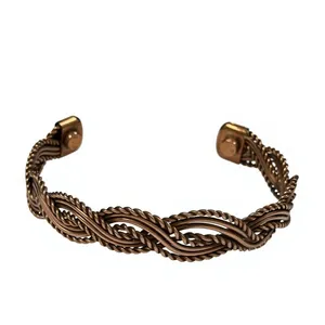 Handcrafted Pure Copper Surface Engraved Tri Tone Twisted Braid Motif Cuff Bracelet Heavy Duty Solid Copper - Product Image 5