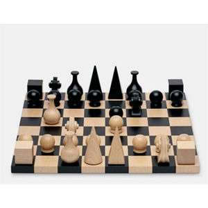 Jeu d'échecs en bois géométrique de luxe moderne, style Bauhaus, minimaliste, abstrait, décoratif, plateau de jeu artisanal personnalisé - Product Image 1