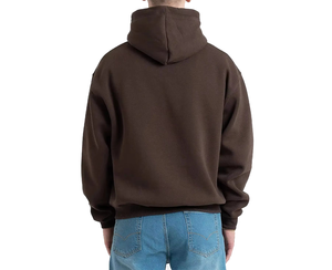 Sweat-shirt à capuche en molleton marron surdimensionné pour homme, manches classiques, couleur unie, décontracté, pour l'automne, en coton tricoté avec poches - Product Image 5