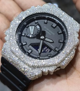 Montre analogique-numérique de luxe pour homme, style sport, sertie de moissanite, bijoux hip-hop, finition argentée, 20 mm - Product Image 3