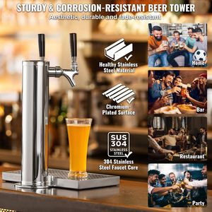 Torre Dispenser Birra in Acciaio Inossidabile a Doppio Rubinetto, Kit Torre Kegerator Preassemblato con Rubinetto Autosigillante per Fusti di Birra e Bevande - Product Image 5