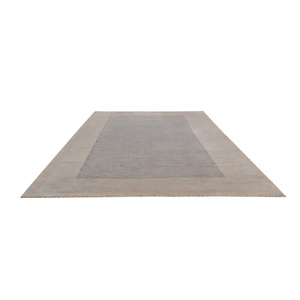 Tapis en laine DECORDEC gris beige à bordure, centre côtelé fin, écologique, antidérapant, tufté à la main, tapis texturé minimaliste pour - Product Image 2