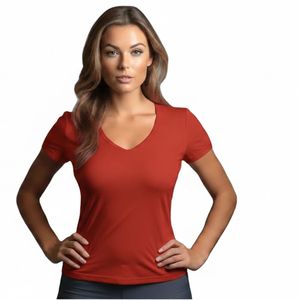 Camiseta de Algodón de Alta Calidad para Mujer, Cuello en V, Secado Rápido, Antiarrugas, Deportiva, Verano, Estampada, Casual, Manga Corta, Transpirable - Product Image 2