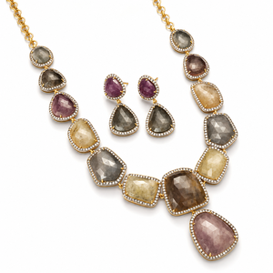 Parure Collier et Boucles d'Oreilles en Argent 925 Plaqué Or avec Pierres Précieuses Multicolores pour Femme, Bijoux Ethniques de Mariée, Vente en Gros, Coffret Cadeau - Product Image 5