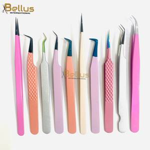 Vente flash - Pinces à cils Bellus International à pointe lisse et poignée diamantée, durables, multicolores, en acier inoxydable, 12-14 cm, pour cils et sourcils - Product Image 1