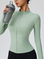 Veste de yoga pour femme à col montant, respirante, à séchage rapide, écologique, à manches longues et avec logo frontal, idéale pour la gym et les sports de plein air
