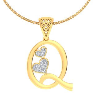 Yellow Gold Diamond Pendant With Heart Cut Stones Romantic Style For Women's Everyday Wear - Product Image 2