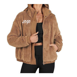 Best Design Women's Sherpa <b>Jacket</b> High Quality Sheep Skin Leather Printed Button Fleece Fur Collar Women's <b>Jackets</b> - Product Image 5