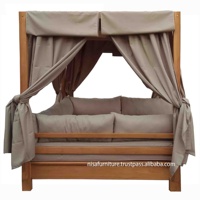 Mobilier d'extérieur moderne en bois de teck Mobilier de jardin solide Gazebo à baldaquin Chaise longue avec tissu imperméable Assemblage facile