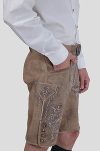 Men's Bavarian Embroidered Lederhosen Shorts <b>Animal</b> <b>Pattern</b> High Waist Button Fly Bermuda Length Vintage Washed Cotton Canvas - Product Image 5