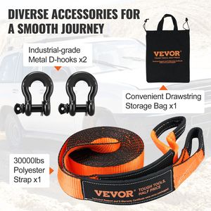 Kit di recupero fuoristrada resistente per ATVs 30,000 Lbs capacità di verricello 3 'X 30' poliestere cinghia di traino 44,092 Lbs catene D-Ring - Product Image 5