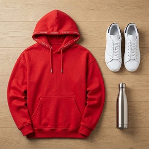Sweat-shirt à capuche en polaire rouge pour homme, logo personnalisé, streetwear, décontracté, épais - Product Image 1