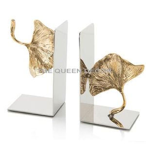 Top Simple Stylish Aluminum Metal Handicraft Golden Finished Decorative Bookend Set Of 2 For Home And Office - Product Image 3