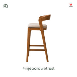 Modern Solid Teak Wood Bar Chair with Curved Backrest Upholstered <b>Seat</b> Luxury Hotel Restaurant Resort Counter <b>Stool</b> - Product Image 3