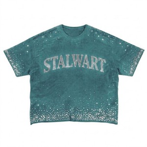 Stalwart Rhinestone Graphic T-Shirt Men's Oversized Crop Top Short Sleeve Knitted O-Neck Casual Streetwear <b>Orange</b> - Product Image 6