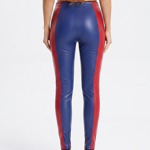 Leggings en cuir pour femmes, coupe ajustée, pantalon moulant en cuir, logo personnalisé, pantalon skinny en cuir taille haute pour femmes - Product Image 2