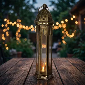 Moroccan Metal Glass Lantern Handmade Perforated Vintage Candle Holder <b>Antique</b> <b>Brass</b> Islamic Decor Elegant Outdoor Garden - Product Image 5