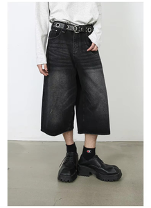 กางเกงยีนส์ขาสั้นทรงหลวมสีดำล้างสไตล์วินเทจ Y2K สตรีทแวร์ ผ้าฝ้าย 100% ทรงหลวม ปรับแต่งได้ตามต้องการ OEM ODM - Product Image 4