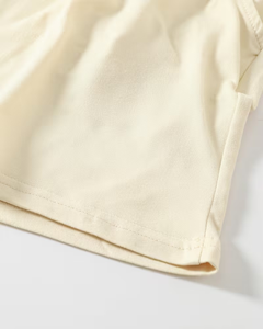 Beige Girls Casual 2Pcs Set Short Sleeve T-Shirt Print Solid Color Elastic Waist Shorts Comfortable Pajamas Summer Outfit - Product Image 4