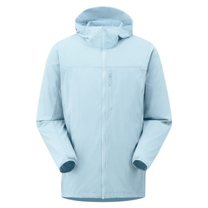 Men's <b>Light</b> Blue Hooded Canvas Softshell <b>Jacket</b> <b>Waterproof</b> Polyester Zipper Closure Sporty Style Winter Front Logo - Product Image 1