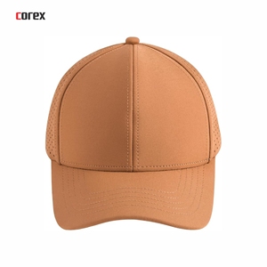 Casquette de baseball marron sportive personnalisée à séchage rapide, respirante, imperméable, 100 % polyester, avec maille découpée au laser et visière incurvée, style décontracté à fermeture snapback - Product Image 2