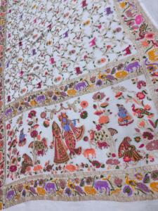 Sari de georgette khaddi puro de Vrindavan Radha Krishna - Product Image 1