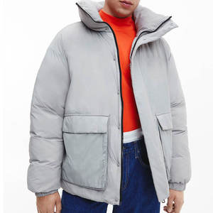 Men's Gray Puffer Jacket Hooded Zipper Closure <b>Thick</b> <b>Winter</b> Casual <b>Coat</b> with Pockets Polyester Wadding Warm Outerwear - Product Image 1