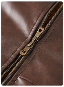 Chaqueta Casual con Doble Cremallera, Gruesa, 100% Poliéster, Holgada, de Cuero Sintético de Alta Calidad - Product Image 6