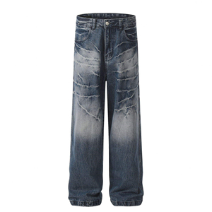 Pantalones Vaqueros Anchos Personalizados con Bordado de Patrón Sólido, Ajuste Cómodo para Hombre, Importadores de Ropa - Producción de Marca Privada - Product Image 5