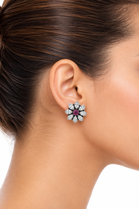 Pendientes de Plata de Ley 925 al por Mayor con Circonita Cúbica Roja Rubí Redonda y en Forma de Marquesa, Engaste Tipo Copa, Joyería Fina para Niña - Product Image 2