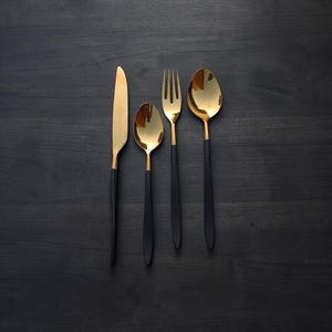 Gold Plated Cutlery Set Minimalist Design <b>Mirror</b> Finish Long Handle Durable Metal Utensils For Wedding Use - Product Image 1