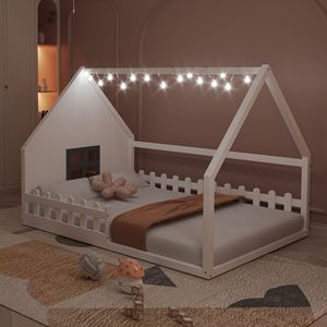 Letto a capanna in legno bianco a grandezza naturale con finestra e recinzione per bambini (Vecchio SKU WF304147AAK) - Product Image 2