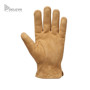 Custom Men's Natural Tan Leather Work <b>Gloves</b> Genuine Deerskin Cowhide Driving <b>Gloves</b> <b>Suede</b> Palm Keystone Thumb Elastic Wrist - Product Image 3