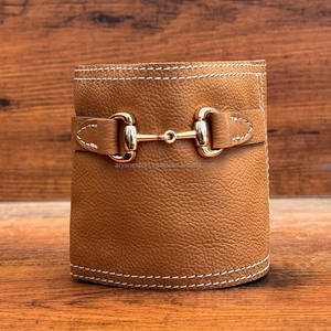 New Genuine Leather-Wrapped <b>Candle</b> <b>Holder</b> with <b>Gold</b> Horsebit Accent Rustic Decorative <b>Candle</b> Stand ROUY for Home & Office Decor - Product Image 4