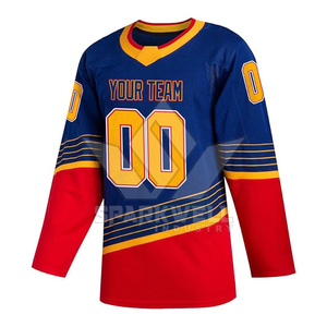 Custom Ice Hockey Jersey Blue Red Yellow Sublimated Print V-Neck Full Sleeve Unisex Adult Breathable Polyester <b>Sport</b> <b>Apparel</b> - Product Image 6