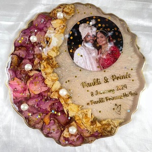 Custom Handmade Eco-Friendly Lightweight Durable Resin <b>Photo</b> <b>Frame</b> with Dried Flowers Pearls and <b>Gold</b> Foil Text - Product Image 1