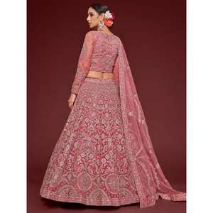 Bonito rosa bordado suave red tradicional Lehenga Choli - Product Image 6