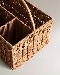 Panier porte-couverts rustique en rotin, tressé à la main, organisateur multi-compartiments pour buffet d'ambiance et cuisine - Product Image 3