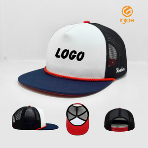 INJAE Custom 5 Panel Snapback <b>Hat</b> Mesh Back Rope Trucker <b>Hat</b> Flat Brim Sport Cap High-Quality Embroidery Logo OEM - Product Image 1