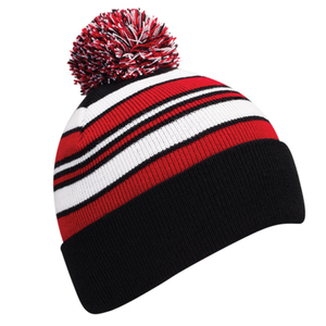 Unisex <b>Navy</b> Blue Striped Beanie With Pom-Pom Knit Winter <b>Hat</b> Casual Adult Size 56-58CM - Product Image 3