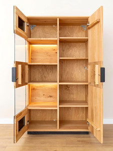 Modern Eco-friendly Solid Wood Living Room Cabinet Geometric Cutouts Glass Panels Storage Display Unit 4 Compartments <b>Slab</b> Door - Product Image 4