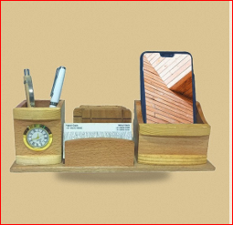 wooden <b>desk</b> organizer Office gift with clock Phone <b>stand</b> pen holder Wooden <b>desk</b> organizer gift - Product Image 6