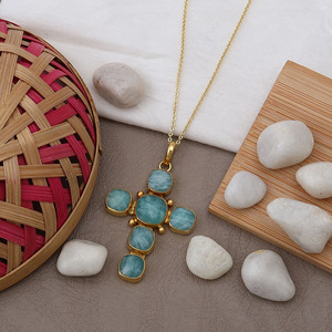 Amazonite Cross Pendant <b>Necklace</b> for Women Natural Green Gemstone <b>Statement</b> <b>Necklace</b> Handmade Cross Charm Jewelry Brass Fashion - Product Image 4