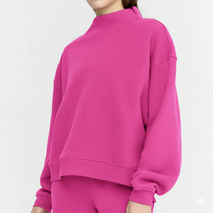 Sweat-shirts oversize en molleton de coton pour femmes, col montant, coupe ample, broderie 3D personnalisée, motif uni, vêtements d'extérieur pour filles - Product Image 3