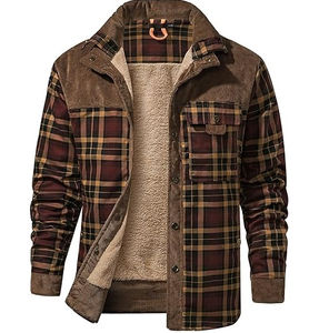 Chaqueta de Franela Vintage con Forro Grueso, Estampado de Camuflaje a Cuadros, Bolsillo Frontal en el Pecho, Capucha con Peluche Cálido, Impermeable, Estilo Urbano, para Hombre, Invierno - Product Image 5