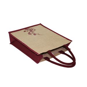 Sac d'emballage pour trois bouteilles de vin en jute avec poignée en corde rembourrée, motif imprimé logo, séparation intérieure, pour la promotion - Product Image 5