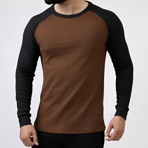 Men's <b>Waffle</b> Knit Long Sleeve T <b>Shirt</b> Two Tone Raglan Sleeve Casual Breathable Stretch Thermal Style Lightweight Activewear Tee - Product Image 2