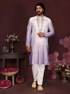 Ensemble Kurta Pyjama en Coton et Soie Premium avec Broderies et Paillettes – Collection Homme Style Ethnique pour Fêtes, Festivals et Mariages - Product Image 3
