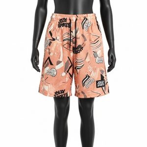 Short de basketball en maille polyester premium 180 GSM, imprimé par sublimation motif abstrait pêche, logo personnalisé - Product Image 1