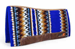 Manaal Enterprises - Silla de Montar Clásica Western con Forro de Lana y Patrón Geométrico, Ribete de Cuero Azul y Marrón, Modelo FELT PAD - Product Image 1